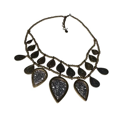 lucky brand gold tone turquoise two-row tear drop necklace - Picture 7 of 8